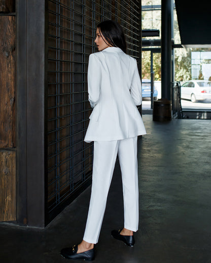 trinarosh White Casual 3-Piece Suit With Straight Leg Trousers And Top