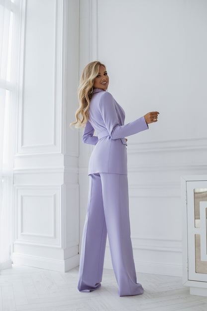 trinarosh Lavender Belted Double Breasted Suit 2-Piece