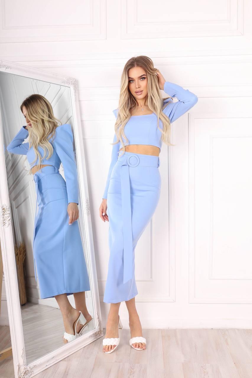 trinarosh Sky-Blue Long Sleeve Top & Maxi Skirt 2-Piece Set