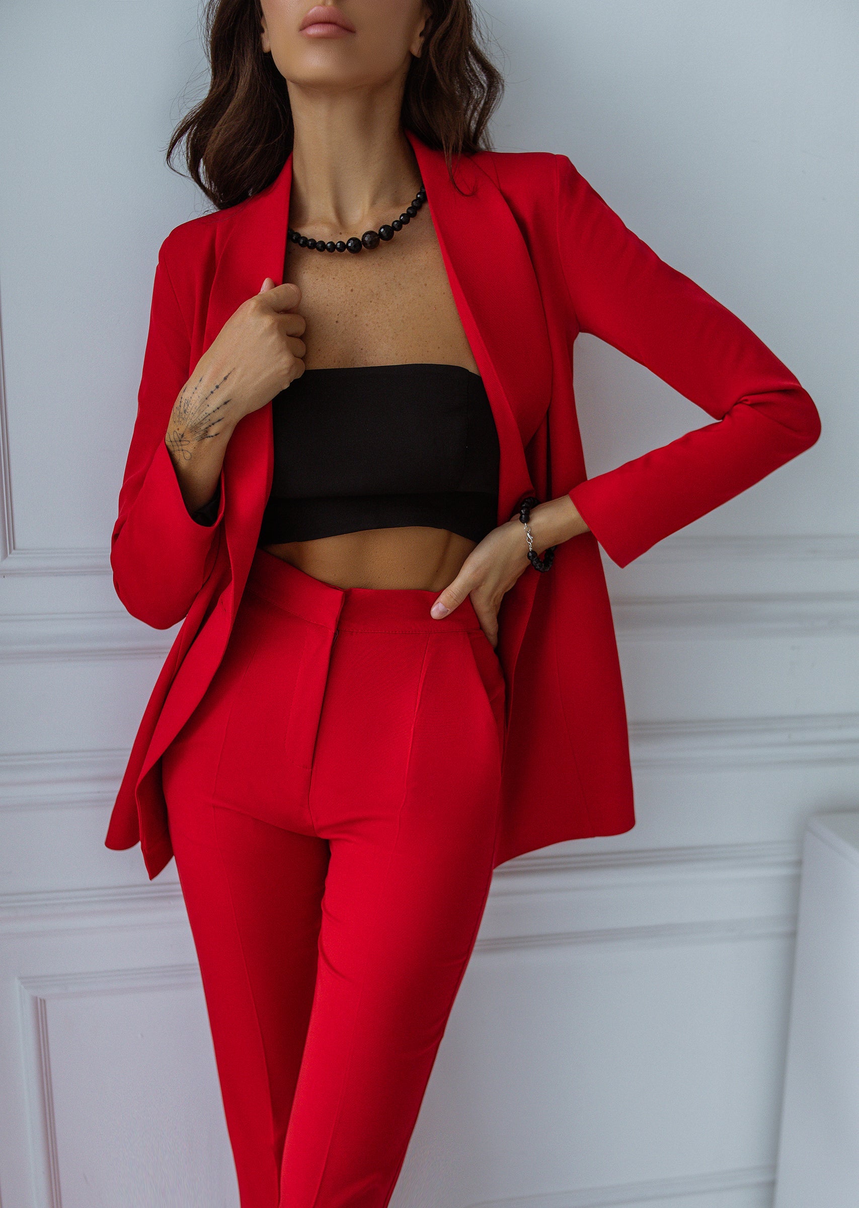 trinarosh Red Shawl Lapel Suit 2-Piece