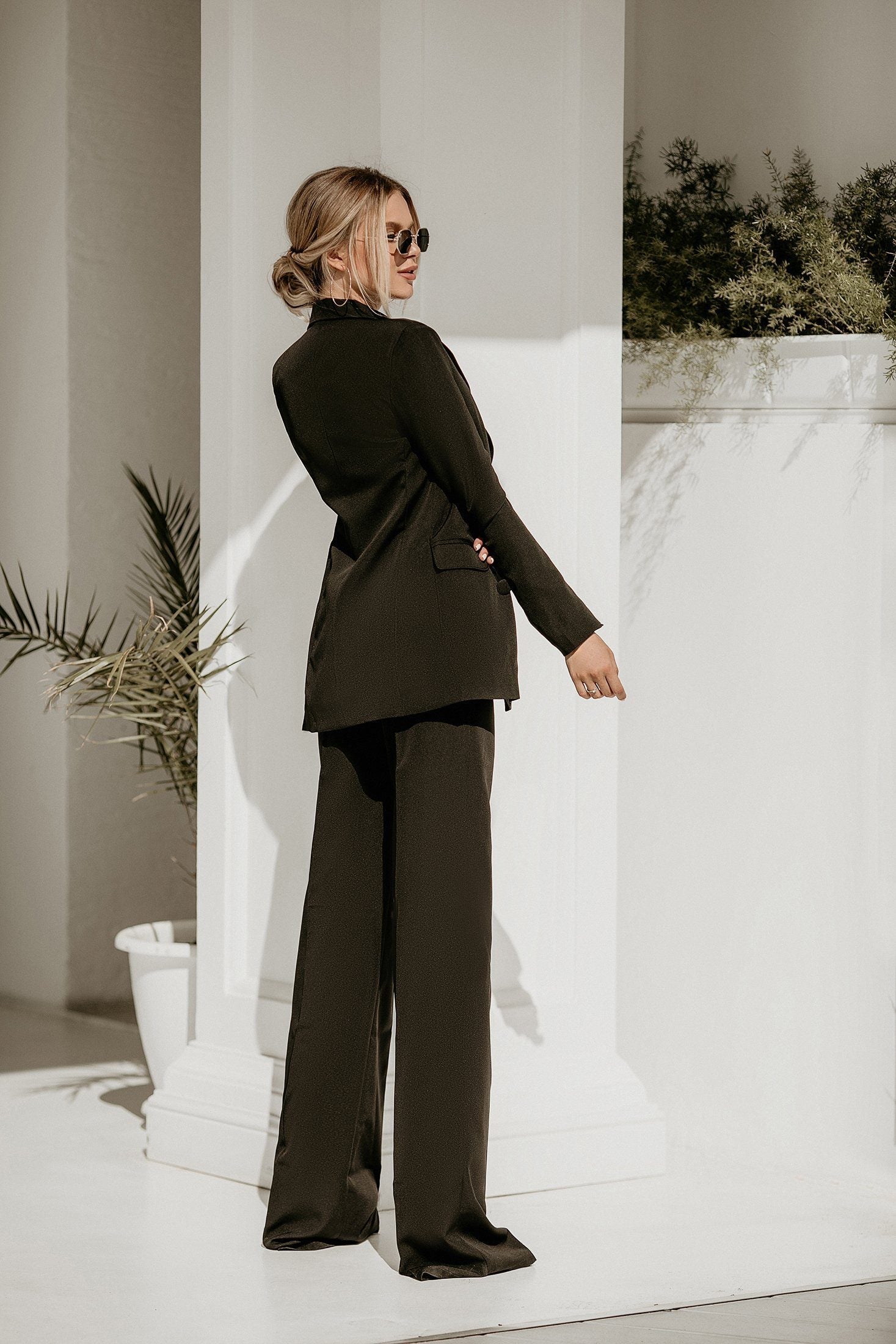 trinarosh Black Belted Double Breasted Suit 2-Piece
