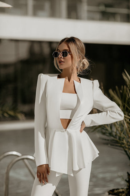 trinarosh White Promo Suit 2-Piece With Basque And Flared Pants