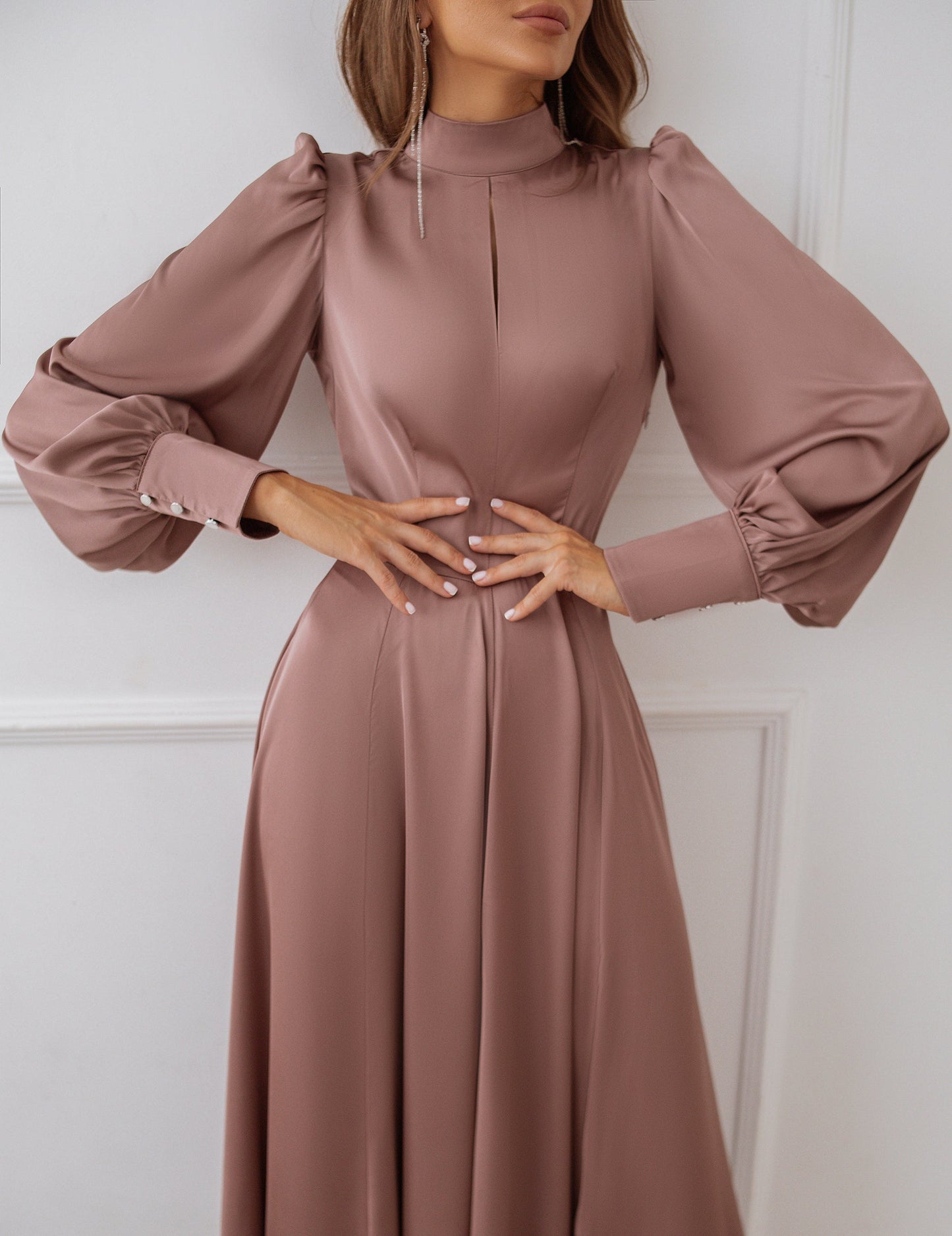 trinarosh Fraise Silk Long Sleeve Maxi Dress