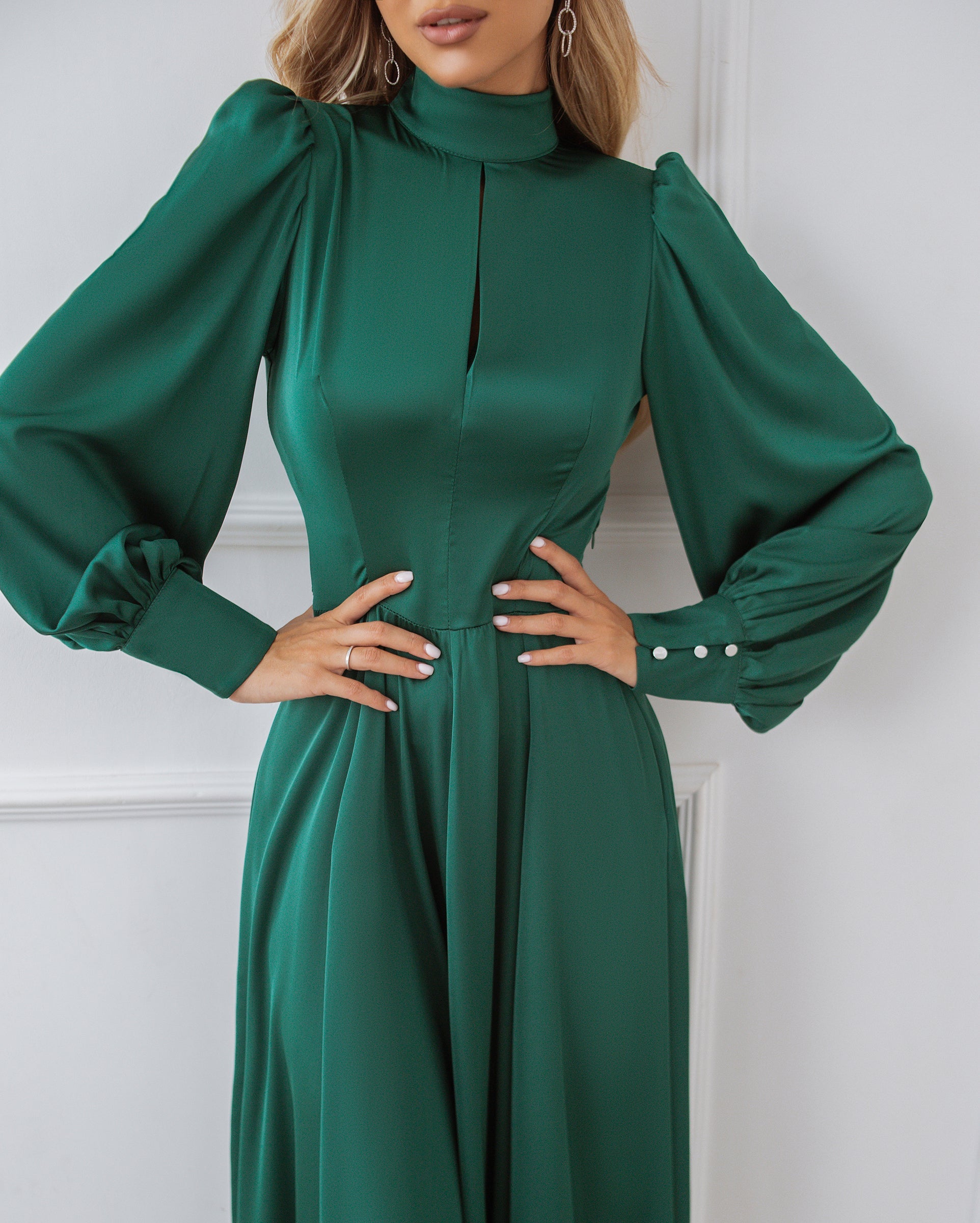 Emerald Silk Long Sleeve Maxi Dress trinarosh Emerald Silk Long Sleeve Maxi Dress trinarosh
