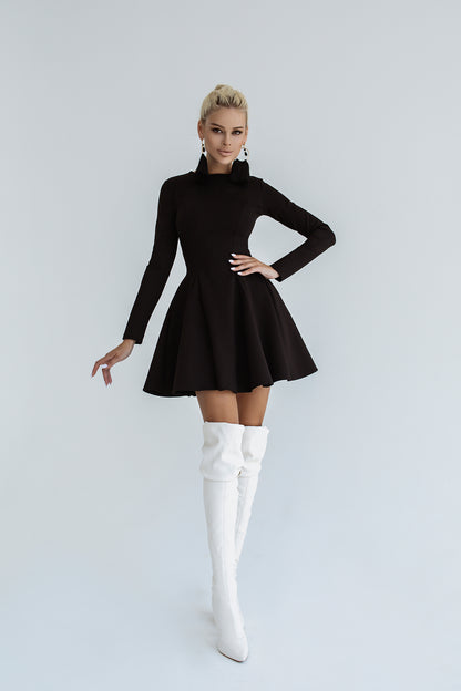 trinarosh Black Knitted Dress With A Sun Skirt