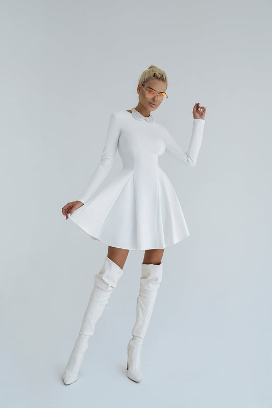 trinarosh Milky Knitted Dress With A Sun Skirt