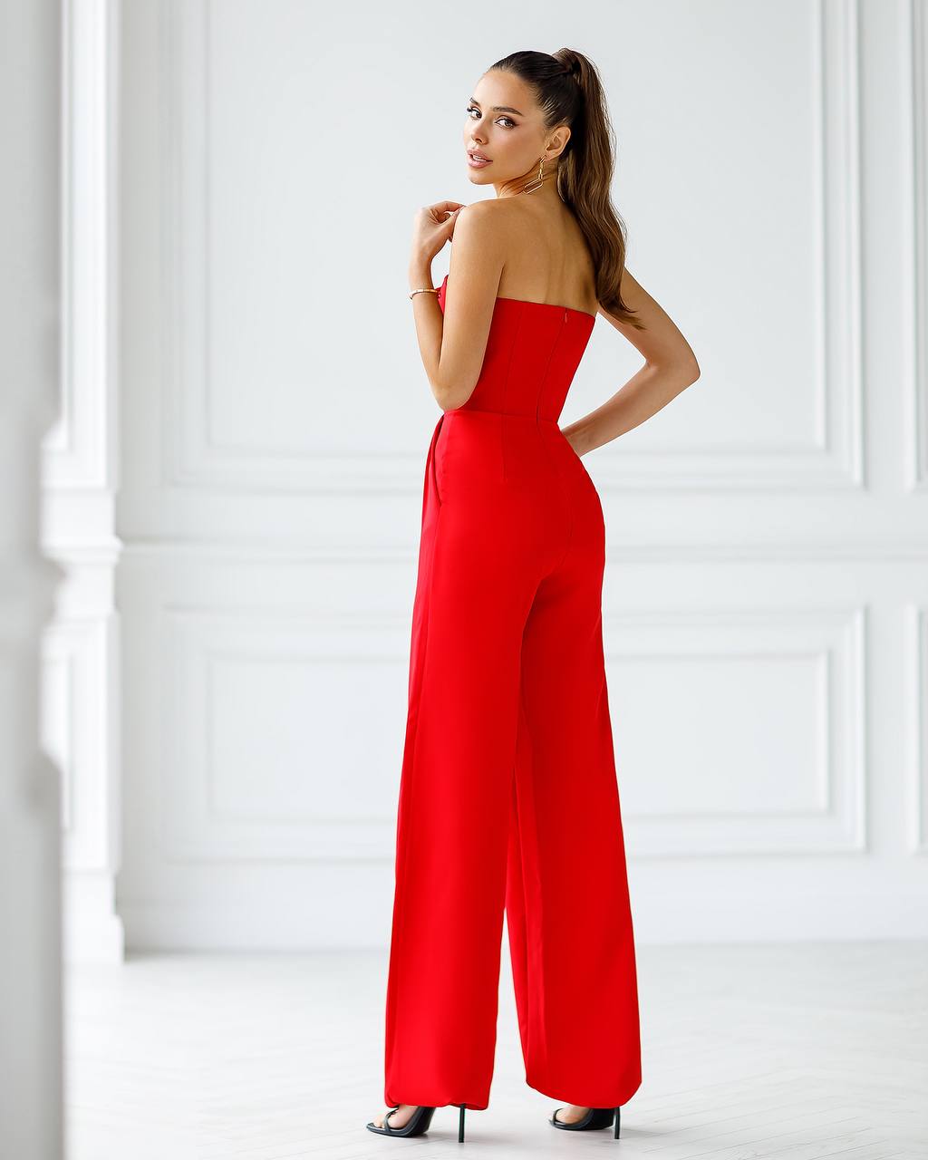 trinarosh Red Corseted and Flare Pants Jumpsuit M Red