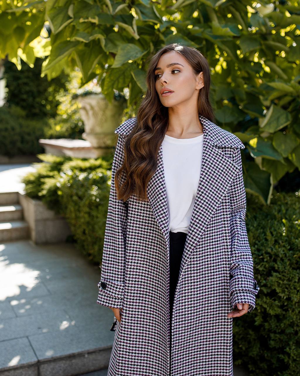 trinarosh Casual Purple Checked Belted Coat