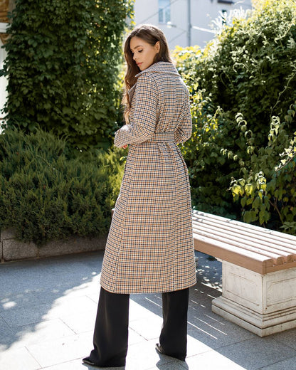 trinarosh Casual Brown Checked Belted Coat