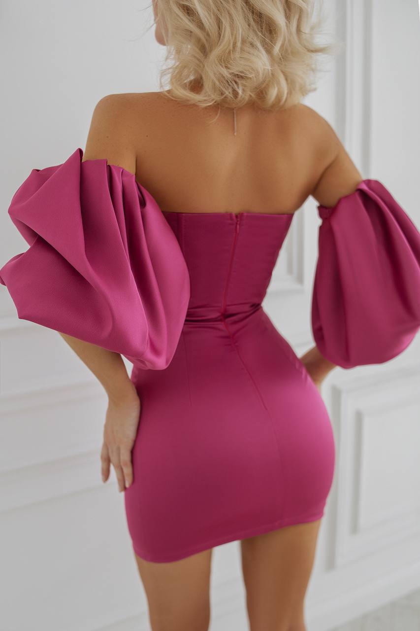trinarosh Fuchsia Puffed Sleeve Mini Prom Dress