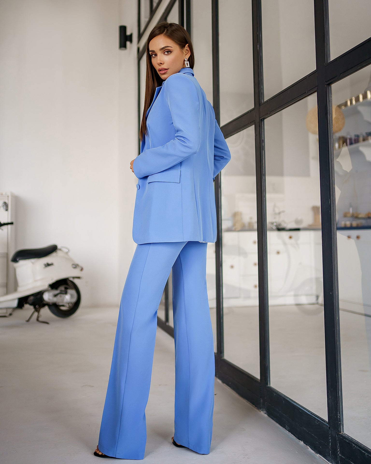 trinarosh Blue Classic 3-Piece Suit With Flared Trousers And Vest