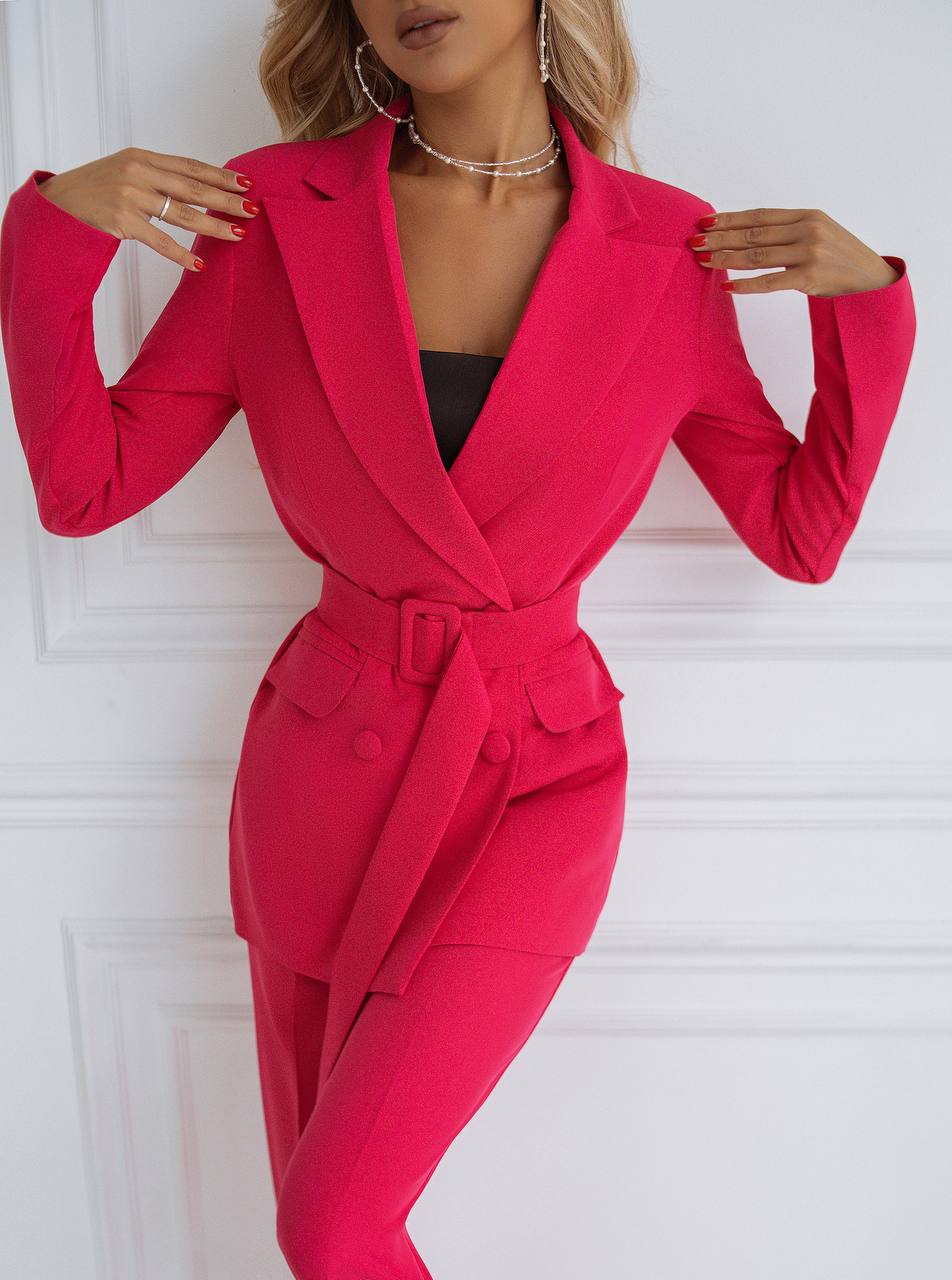 trinarosh Crimson Belted Double Breasted Suit 2-Piece