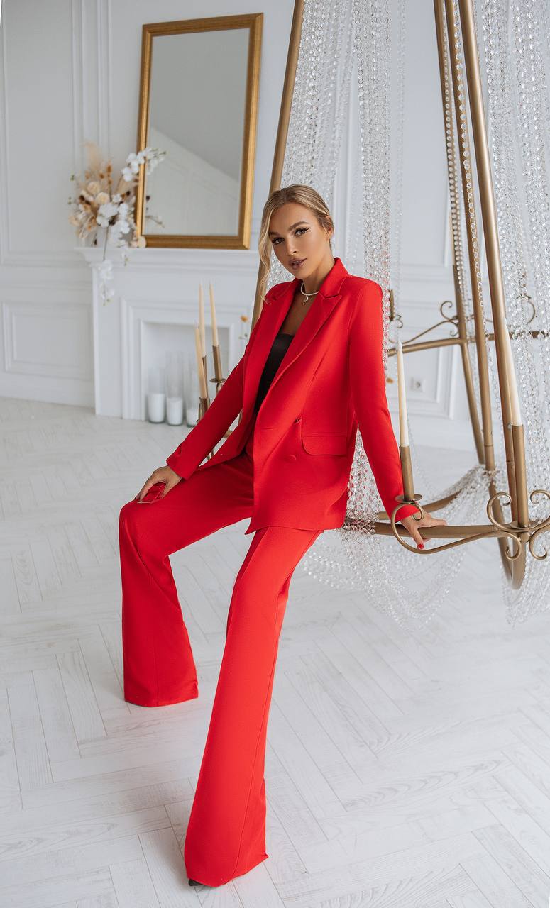 trinarosh Red Belted Double Breasted Suit 2-Piece