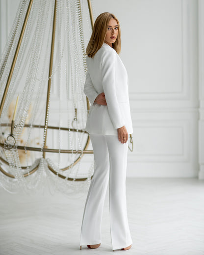 trinarosh White Classic 3-Piece Suit With Flared Trousers And Vest