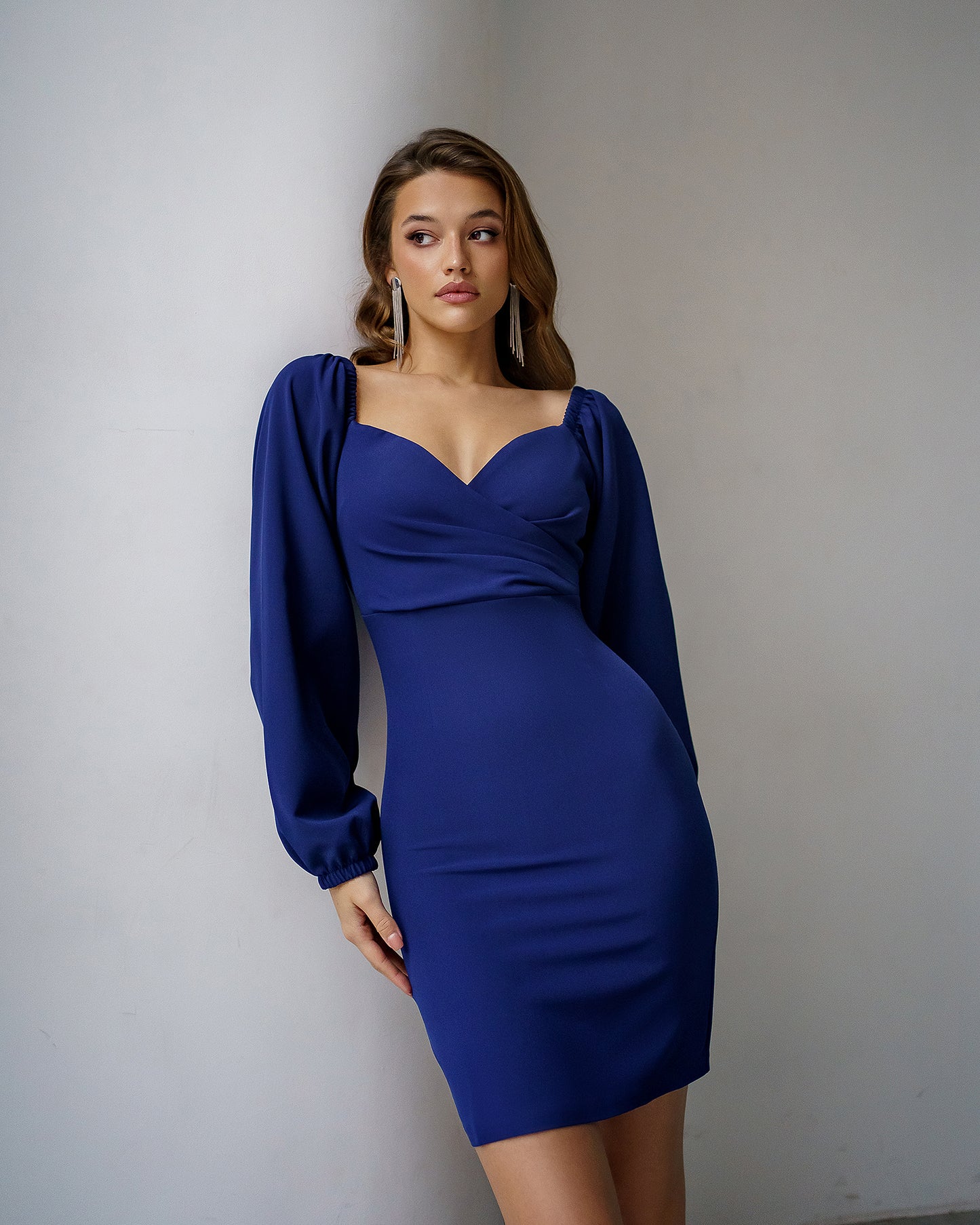 trinarosh Blue Puff-Sleeve Mini Dress