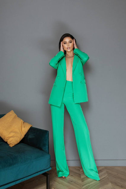 trinarosh Green Belted Double Breasted Suit 2-Piece